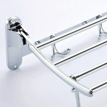 Foldable 18-inch towel rack with stainless steel construction, perfect for bathroom organization.