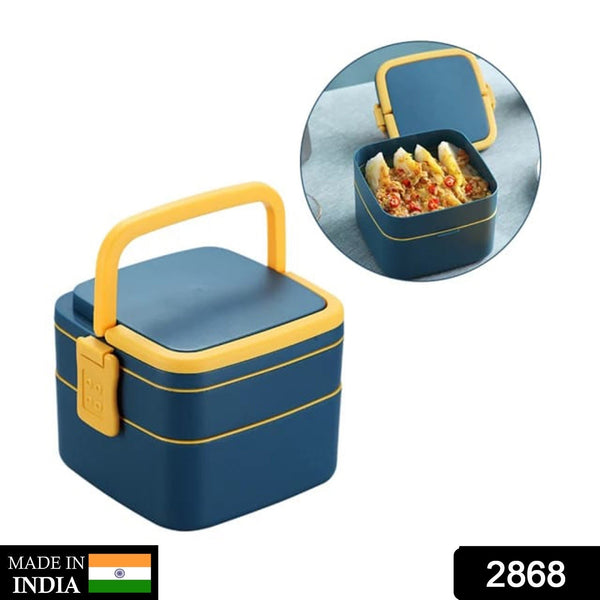 Stackable blue lunch box with carrying handle and spoon