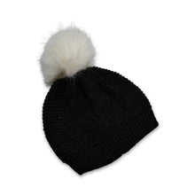 Black inside fur beanie cap with a skull design.